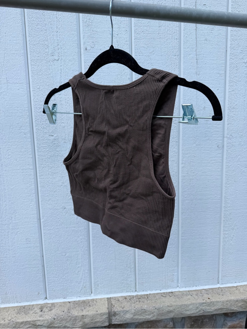 Garage Brown Ribbed V-Neck Crop Top / Sports Bra - Size XS not padded soft knit - Picture 5 of 7